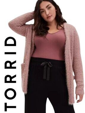 Torrid Pink Fuzzy Yarn Soft And Cozy Cardigan Open Front Sweater Plus Size 2X